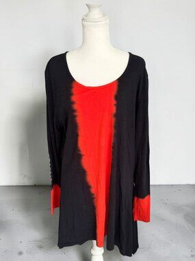 DIANE GILMAN Orange Black Tie Swing Tunic Top Size XL